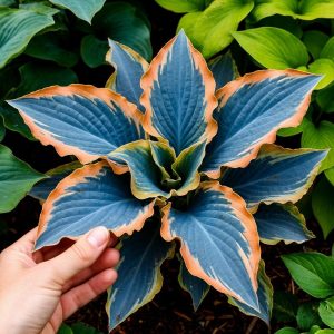 Хоста Океан Вью купить по цене от 960р. в интернет-магазине «Посадика» с доставкой почтой в в Окуловкае и по всей России – [изображение №1].